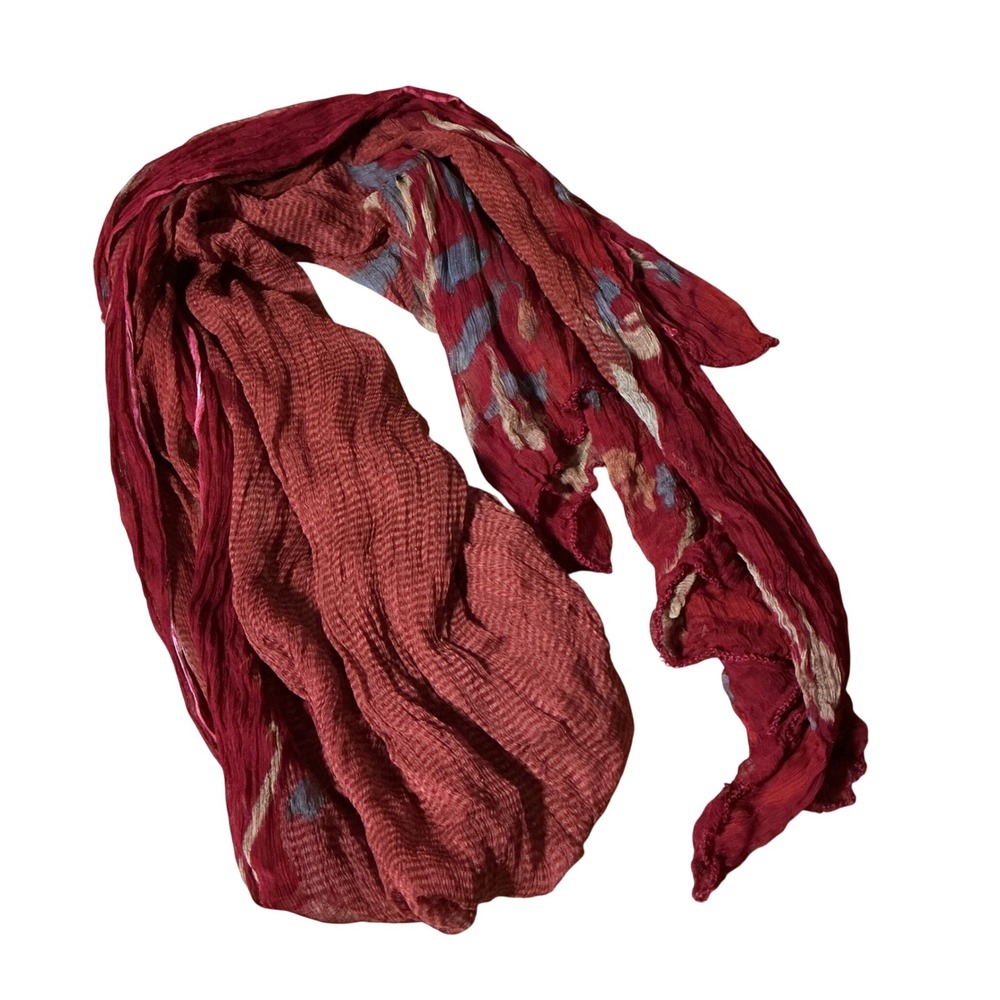 Burgundy Red Crinkle Floral Scarf‎ Lightweight Rectangular Boho Wrap Scarf
